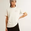 Camiseta de algodón blanco envejecido para mujer con bordado a mano Camiseta de algodón blanco envejecido para mujer con bordado a mano