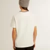 Camiseta de algodón blanco envejecido para mujer con bordado a mano Camiseta de algodón blanco envejecido para mujer con bordado a mano