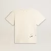 Camiseta de algodón blanco envejecido para mujer con estampado y bordado Camiseta de algodón blanco envejecido para mujer con estampado y bordado