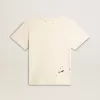 Camiseta de algodón blanco envejecido para mujer con estampado y bordado Camiseta de algodón blanco envejecido para mujer con estampado y bordado