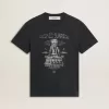Camiseta de algodón negro desgastado para hombre con estampado en la parte delantera Camiseta de algodón negro desgastado para hombre con estampado en la parte delantera