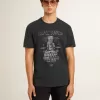 Camiseta de algodón negro desgastado para hombre con estampado en la parte delantera Camiseta de algodón negro desgastado para hombre con estampado en la parte delantera