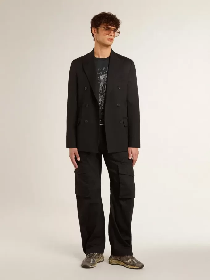 Camiseta de algodón negro desgastado para hombre con estampado en la parte delantera Camiseta de algodón negro desgastado para hombre con estampado en la parte delantera