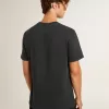 Camiseta de algodón negro desgastado para hombre con estampado en la parte delantera Camiseta de algodón negro desgastado para hombre con estampado en la parte delantera