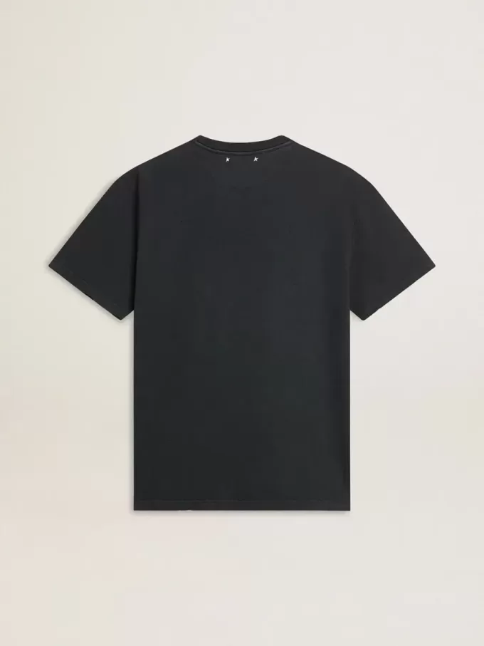 Camiseta de algodón negro desgastado para hombre con estampado en la parte delantera Camiseta de algodón negro desgastado para hombre con estampado en la parte delantera