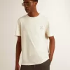 Camiseta de algodón para hombre en blanco envejecido con estampado en el corazón Camiseta de algodón para hombre en blanco envejecido con estampado en el corazón