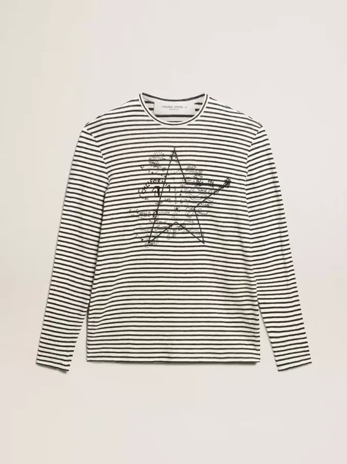 Camiseta de hombre con rayas blancas y azules y bordado en la parte delantera Camiseta de hombre con rayas blancas y azules y bordado en la parte delantera