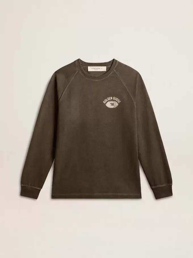 Camiseta de manga larga para hombre en algodón gris antracita con logotipo en la espalda Camiseta de manga larga para hombre en algodón gris antracita con logotipo en la espalda