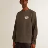 Camiseta de manga larga para hombre en algodón gris antracita con logotipo en la espalda Camiseta de manga larga para hombre en algodón gris antracita con logotipo en la espalda