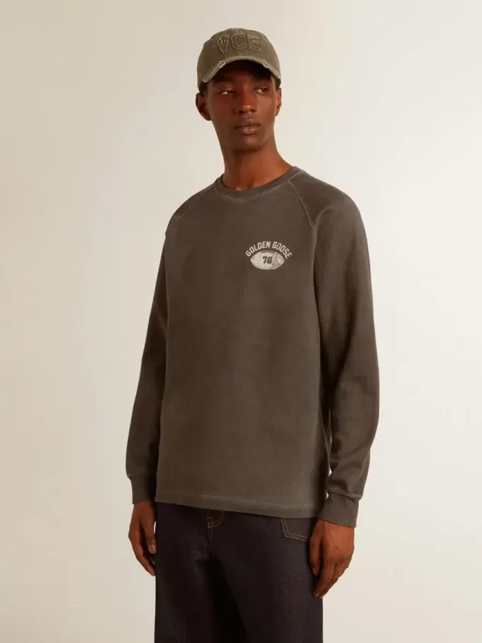 Camiseta de manga larga para hombre en algodón gris antracita con logotipo en la espalda Camiseta de manga larga para hombre en algodón gris antracita con logotipo en la espalda