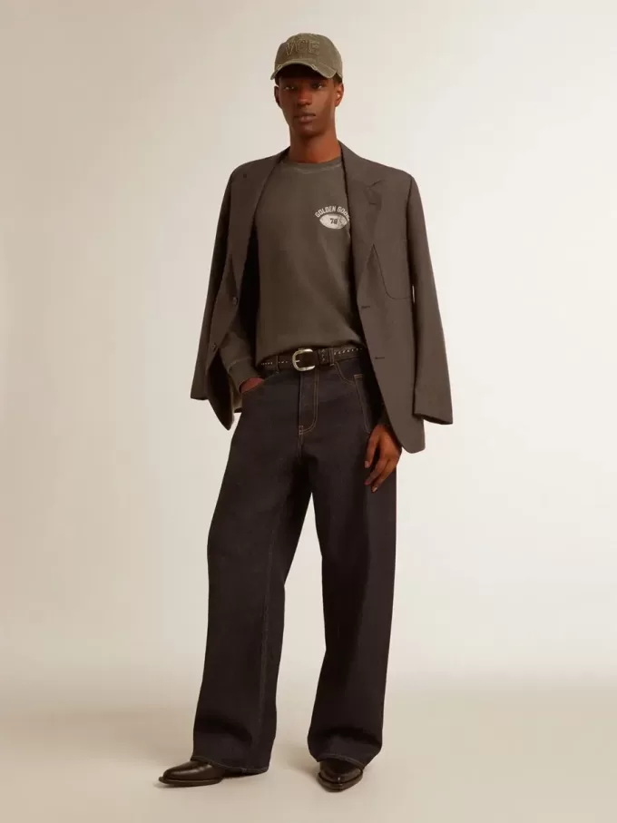 Camiseta de manga larga para hombre en algodón gris antracita con logotipo en la espalda Camiseta de manga larga para hombre en algodón gris antracita con logotipo en la espalda