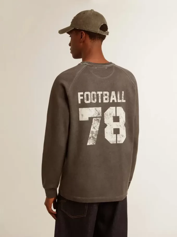 Camiseta de manga larga para hombre en algodón gris antracita con logotipo en la espalda Camiseta de manga larga para hombre en algodón gris antracita con logotipo en la espalda