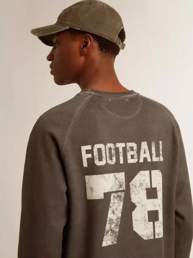 Camiseta de manga larga para hombre en algodón gris antracita con logotipo en la espalda Camiseta de manga larga para hombre en algodón gris antracita con logotipo en la espalda