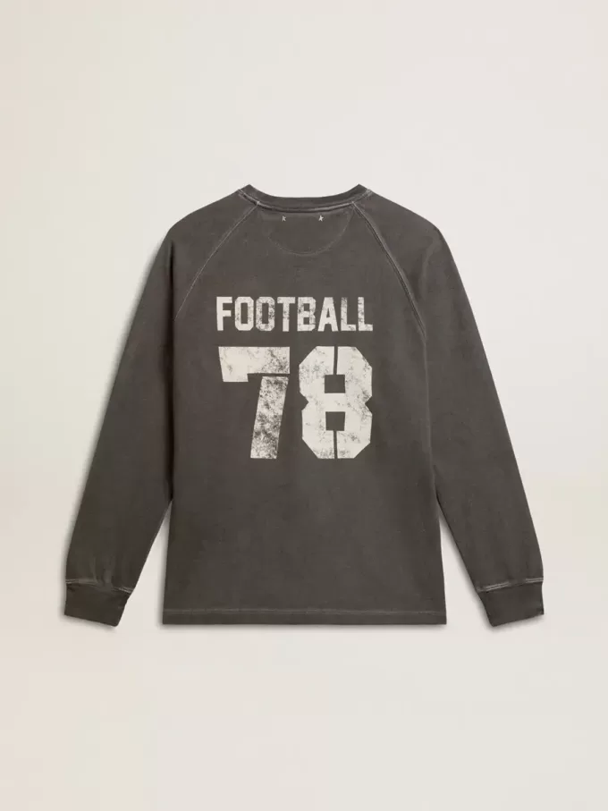 Camiseta de manga larga para hombre en algodón gris antracita con logotipo en la espalda Camiseta de manga larga para hombre en algodón gris antracita con logotipo en la espalda