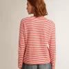 Camiseta de mujer con rayas blancas y rojas y bordado en la parte delantera Camiseta de mujer con rayas blancas y rojas y bordado en la parte delantera