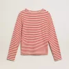 Camiseta de mujer con rayas blancas y rojas y bordado en la parte delantera Camiseta de mujer con rayas blancas y rojas y bordado en la parte delantera