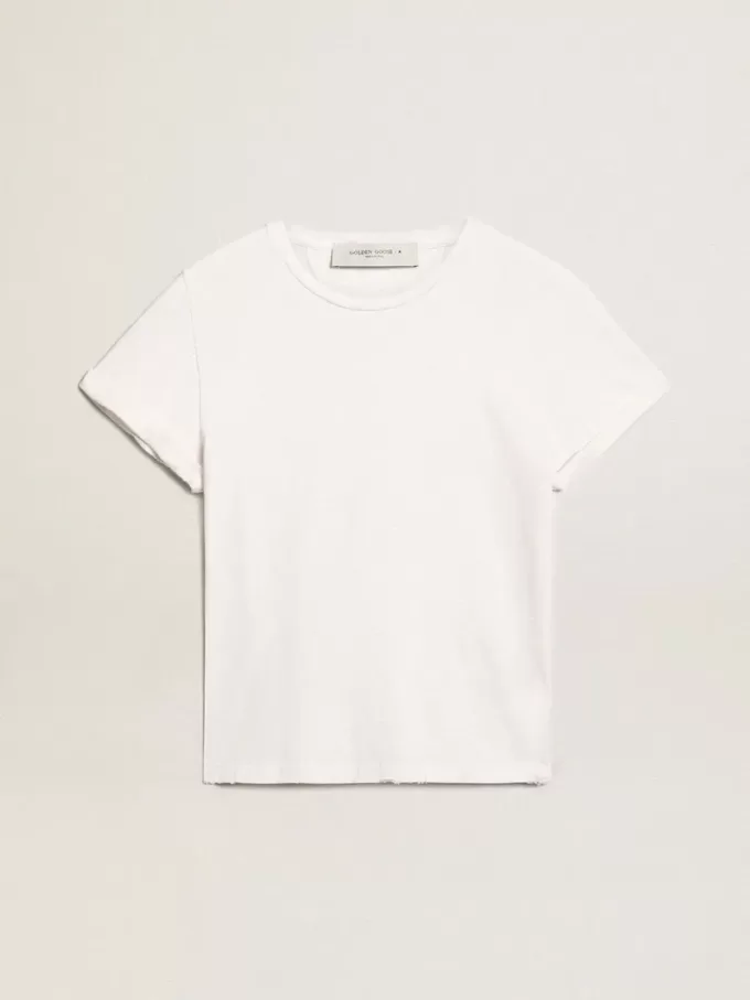 Camiseta de mujer de corte regular desgastada en color blanco Camiseta de mujer de corte regular desgastada en color blanco
