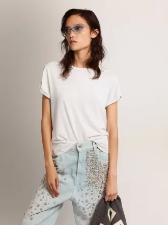 Camiseta de mujer de corte regular desgastada en color blanco