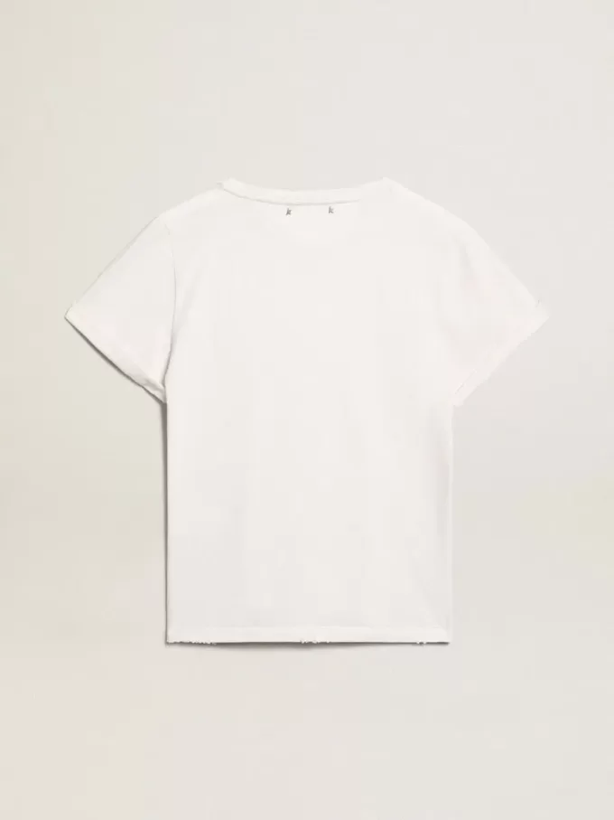 Camiseta de mujer de corte regular desgastada en color blanco Camiseta de mujer de corte regular desgastada en color blanco