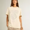 Camiseta de mujer en algodón blanco envejecido con estampado de temporada Camiseta de mujer en algodón blanco envejecido con estampado de temporada