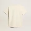 Camiseta de mujer en algodón blanco envejecido con estampado de temporada Camiseta de mujer en algodón blanco envejecido con estampado de temporada