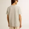 Camiseta de mujer en algodón gris jaspeado con estampado de temporada Camiseta de mujer en algodón gris jaspeado con estampado de temporada