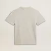 Camiseta de mujer en algodón gris jaspeado con estampado de temporada Camiseta de mujer en algodón gris jaspeado con estampado de temporada