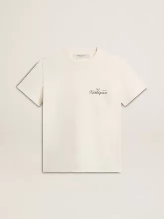 Camiseta de mujer en blanco envejecido con logotipo en el pecho