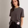 Camiseta gris antracita con cristales para mujer Camiseta gris antracita con cristales para mujer