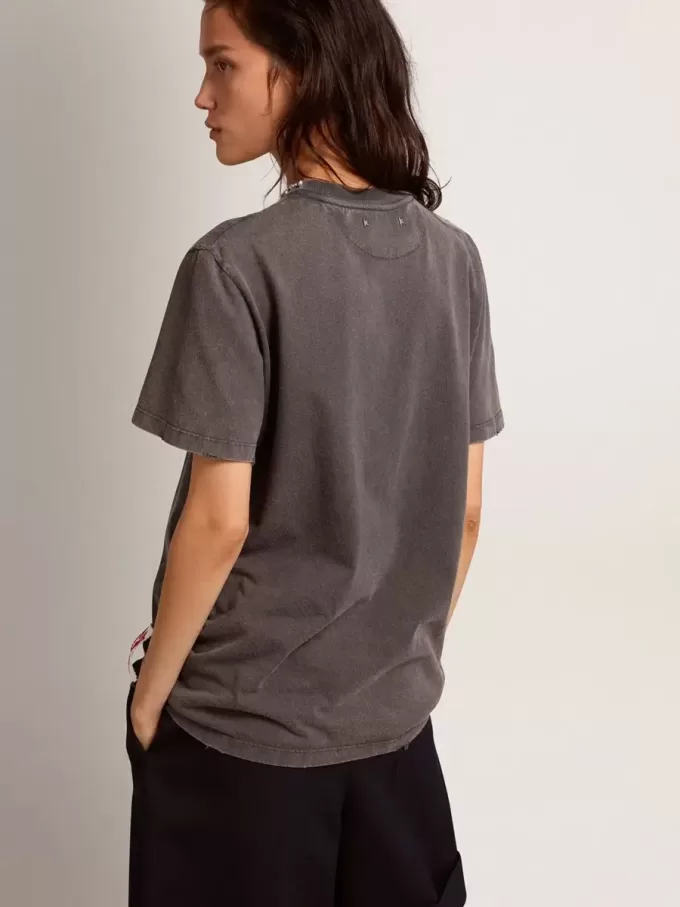 Camiseta gris antracita con cristales para mujer Camiseta gris antracita con cristales para mujer