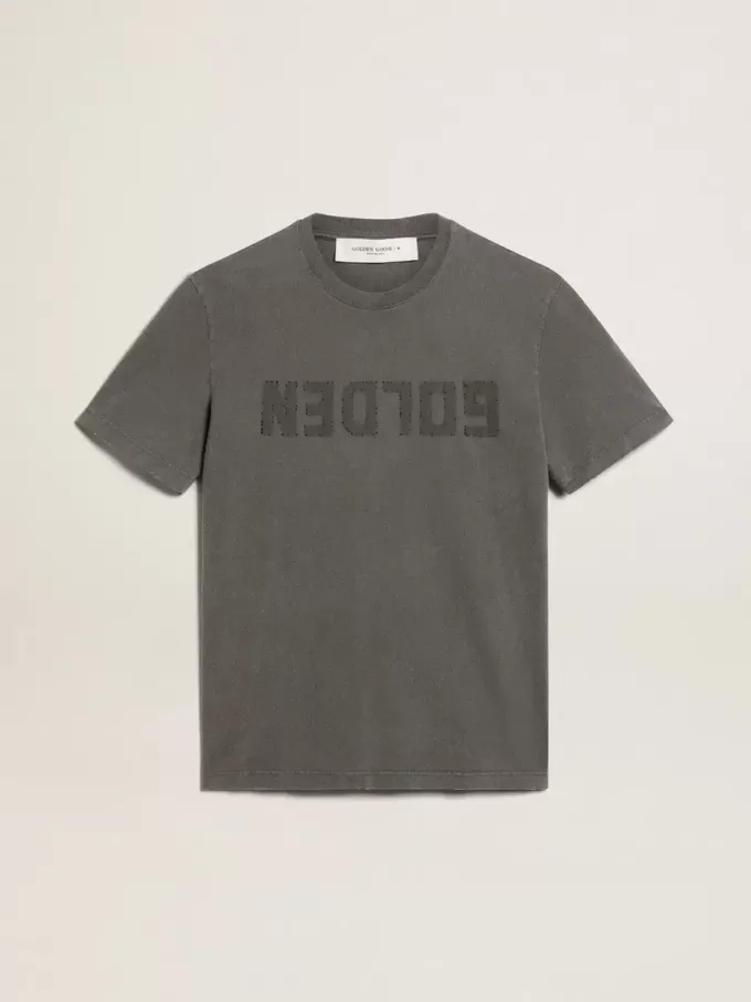 Camiseta gris antracita para hombre con tratamiento desgastado Camiseta gris antracita para hombre con tratamiento desgastado