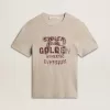 Camiseta gris de algodón para hombre con estampado vintage en la parte delantera Camiseta gris de algodón para hombre con estampado vintage en la parte delantera