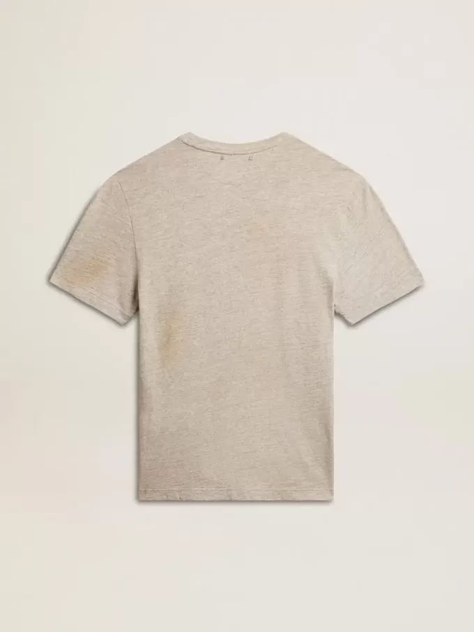 Camiseta gris de algodón para hombre con estampado vintage en la parte delantera Camiseta gris de algodón para hombre con estampado vintage en la parte delantera
