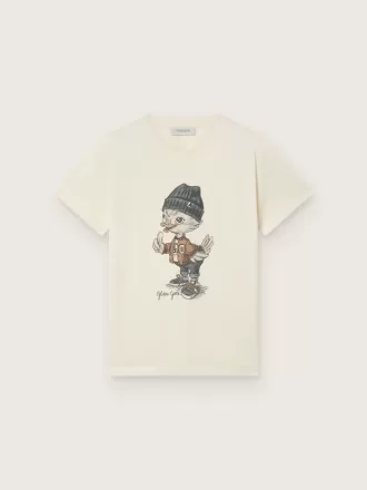 Camiseta Journey para niño en jersey de algodón blanco con estampado digital de la mascota Camiseta Journey para niño en jersey de algodón blanco con estampado digital de la mascota