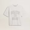 Camiseta ligera de lino blanco con estampado para mujer Camiseta ligera de lino blanco con estampado para mujer