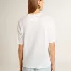 Camiseta ligera de lino blanco con estampado para mujer Camiseta ligera de lino blanco con estampado para mujer