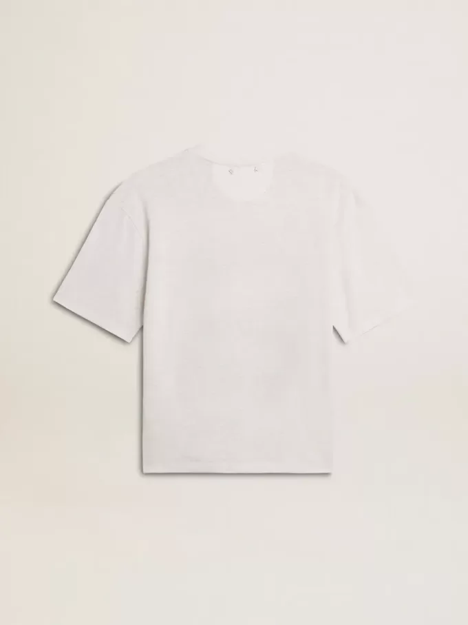 Camiseta ligera de lino blanco con estampado para mujer Camiseta ligera de lino blanco con estampado para mujer