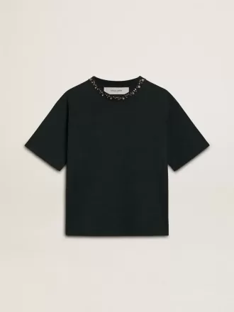 Camiseta negra con cristales para mujer