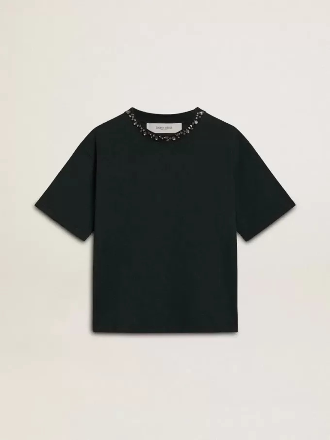 Camiseta negra con cristales para mujer Camiseta negra con cristales para mujer