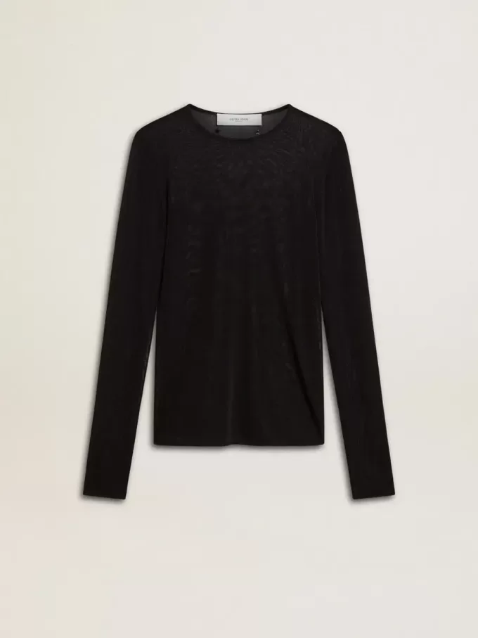 Camiseta negra de cuello redondo para mujer Camiseta negra de cuello redondo para mujer