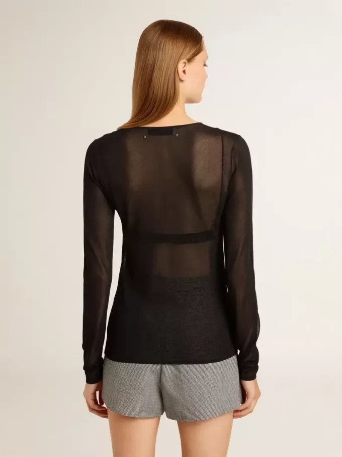 Camiseta negra de cuello redondo para mujer Camiseta negra de cuello redondo para mujer