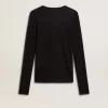 Camiseta negra de cuello redondo para mujer Camiseta negra de cuello redondo para mujer