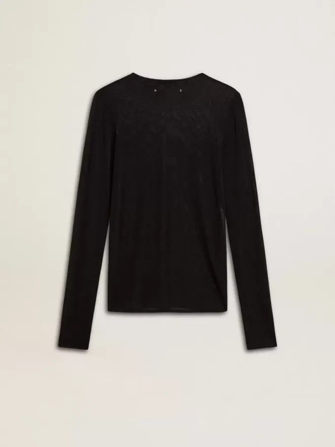 Camiseta negra de cuello redondo para mujer Camiseta negra de cuello redondo para mujer