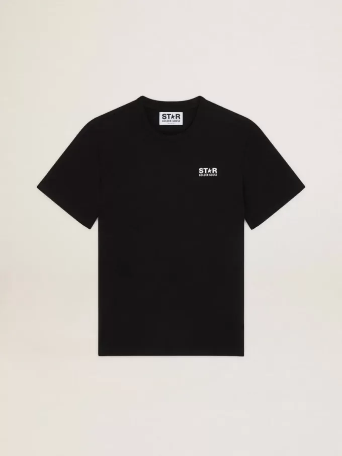 Camiseta negra para hombre con logotipo y estrella blancos en contraste Camiseta negra para hombre con logotipo y estrella blancos en contraste