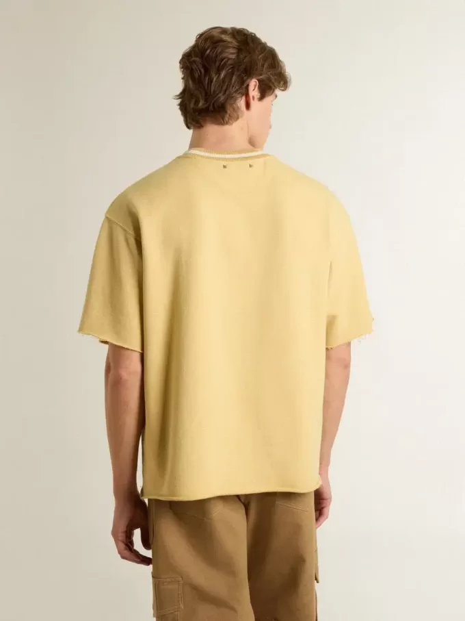 Camiseta oversize de algodón amarilla con estampado azul para hombre Camiseta oversize de algodón amarilla con estampado azul para hombre