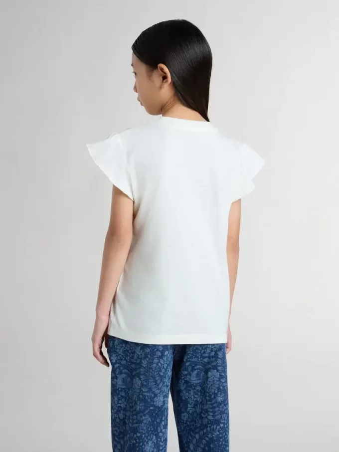 Camiseta para niña con mangas con volantes, letras y bordados Camiseta para niña con mangas con volantes, letras y bordados