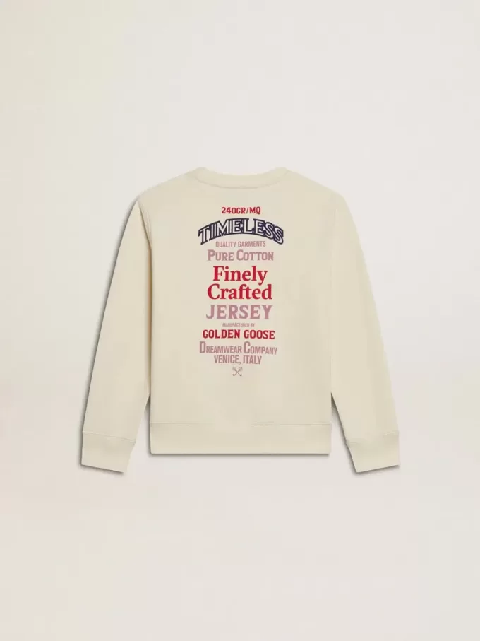 Camiseta para niña en blanco desgastado con bordado en la parte delantera y estampado en la espalda Camiseta para niña en blanco desgastado con bordado en la parte delantera y estampado en la espalda