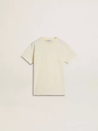 Camiseta para niño de color crema con logotipo en relieve
