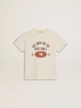 Camiseta para niño en blanco desgastado con letras multicolor Camiseta para niño en blanco desgastado con letras multicolor