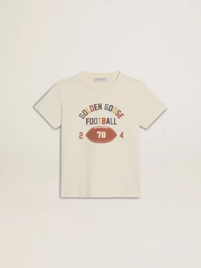 Camiseta para niño en blanco desgastado con letras multicolor Camiseta para niño en blanco desgastado con letras multicolor